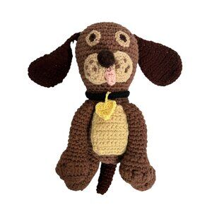 Vintage Handmade Crochet Dog Toy Acrylic Yarn Brown Beige 14 in